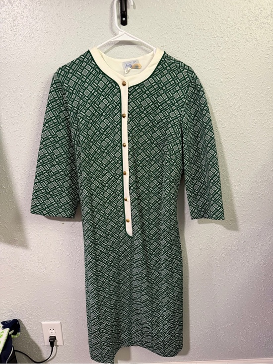 Nelly Don Dresses & Skirts - Vintage 1970s Nelly Don Green Geometric Midi Dress with Contrast Trim